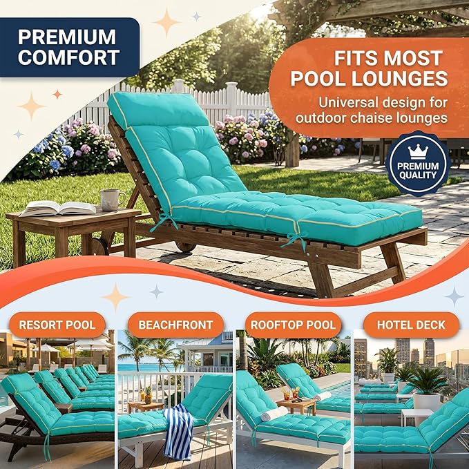 MAGIC ELEPHANT Chaise Lounge Cushion Outdoor, Memory Foam Patio Lounge Chair - Image 6