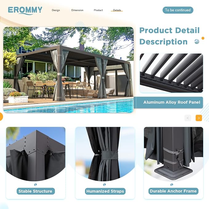 EROMMY Louvered Pergola 10' x 20' Outdoor Hard Top Pergola - Image 5