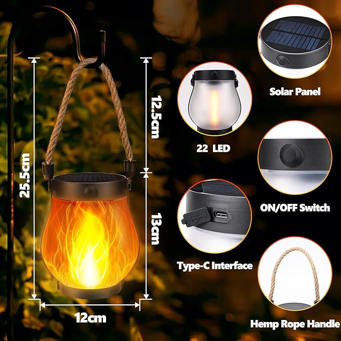 iBaycon 2 Pack Solar Lanterns Lights, Flickering Flame Garden Lights - Image 4