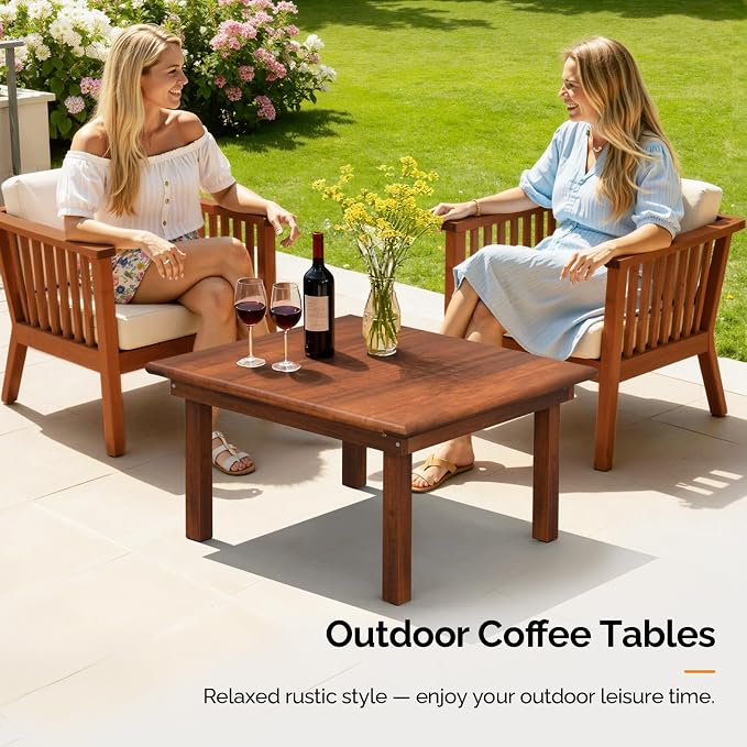 VINGLI Outdoor Folding Coffee Table, Natural Poplar Wood Patio Coffee Table - Image 2