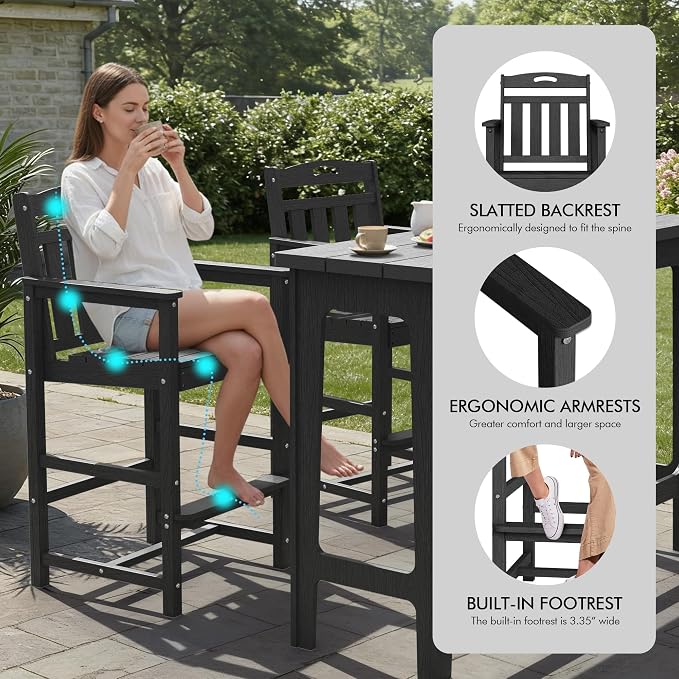 Ciokea 3 Pcs Outdoor Bar Height Table Set, Heavy-Duty All-Weather HDPE Patio - Image 6