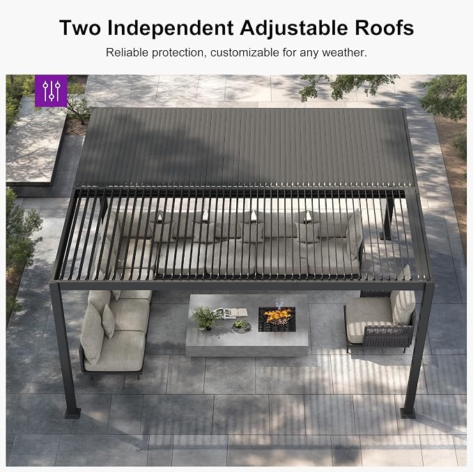 PURPLE LEAF Louvered Pergola 13' x 15' Aluminum Outdoor Pergola - Image 6