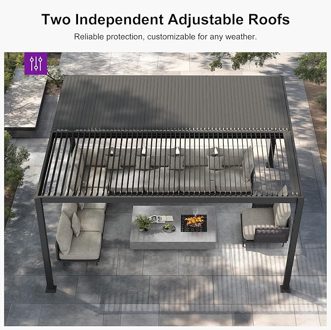 PURPLE LEAF Louvered Pergola w/Light 13' x 15' Aluminum Outdoor Pergola - Image 6