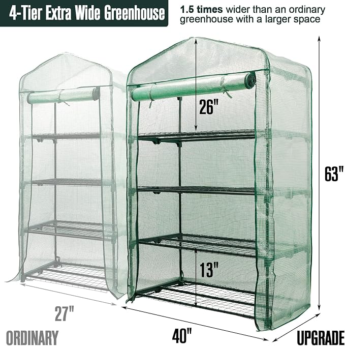 Worth Garden 50% Extra Wide Mini Greenhouse 4 Tier Portable Plant Green House - Image 2