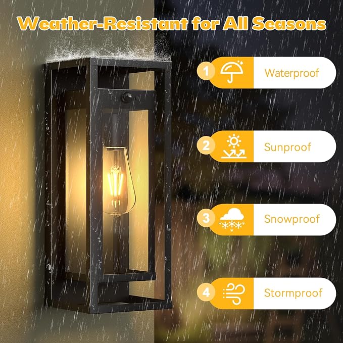 15in Motion Sensor Outdoor Wall Sconce-Black Modern Exterior Lighting Fixture - Image 6