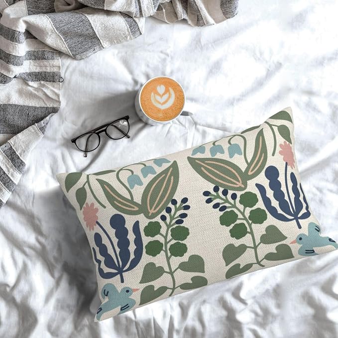 Navy Blue Boho Pillow Covers 12x20 Inch 2 Pcs Sage Green Floral Decor Throw - Image 3