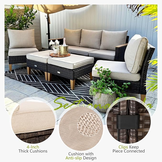 Sophia & William Outdoor Patio Furniture Set High Back Wicker Sofa Chairs - Image 5