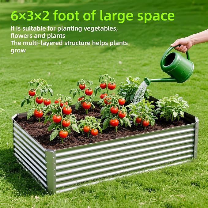 6X3X2ft Galvanized Raised Garden Bed, Outdoor Courtyard Planter Box Metal Patio - Image 6