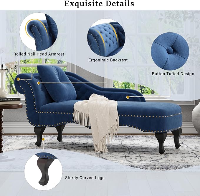Merax 62'' Velvet Chaise Lounge Indoor - Image 3