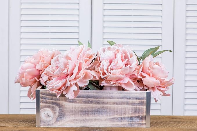 Wood Planter Box with Tin Style, 12x4 Inch Rectangular, Plastic Liner, Garden - Image 3