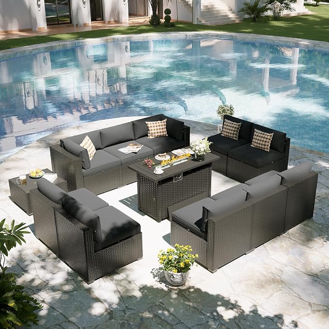 Aoxun Patio Furniture Set with Fire Pit Table, 12 Piece Outdoor Sectional Sofas - Image 8