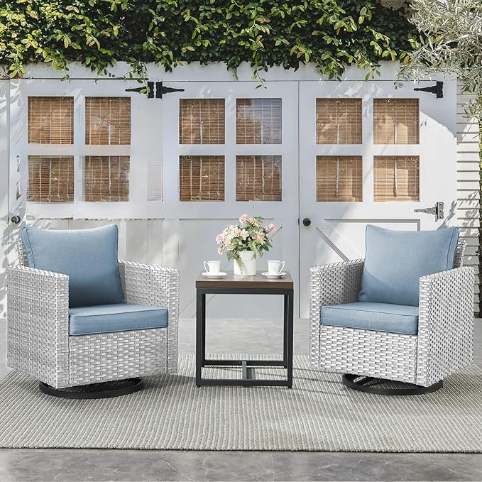Belord Outdoor Bistro Set 3 Piece Wicker Swivel Rocker Patio Chairs, Oversize by Belord
