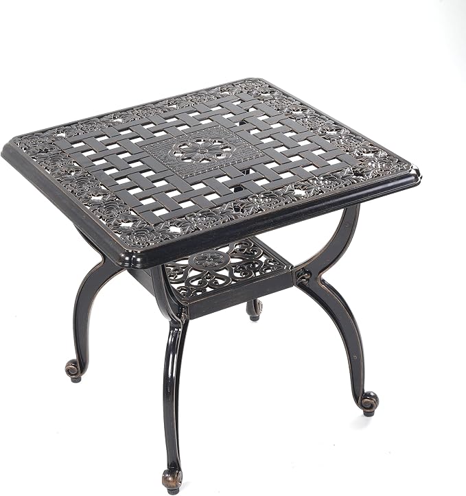Mandolin Outdoor Patio, Rust -Resistant Cast Aluminum Side Table, Weather - Image 8