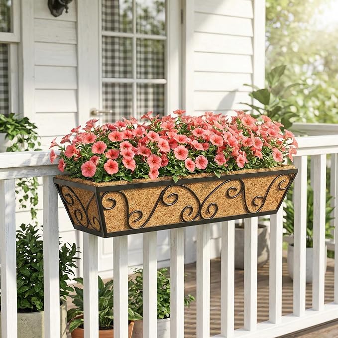 Y&M 24 Inch Window Deck with Coco Liner, Fence Metal Hanging Flower Planter - Image 9