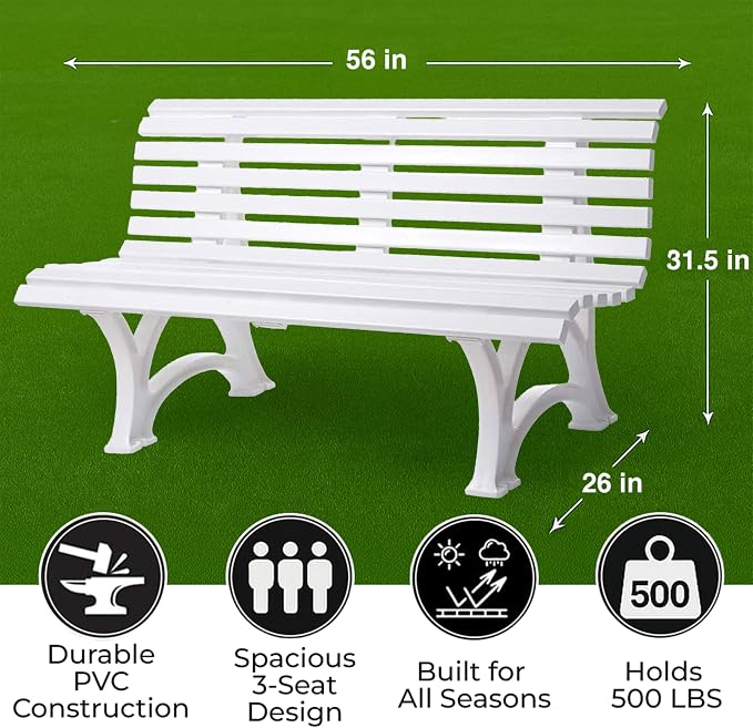 Plow & Hearth Weatherproof German PVC Outdoor Bench | 3-Seat | Holds Up to 500 - Image 3
