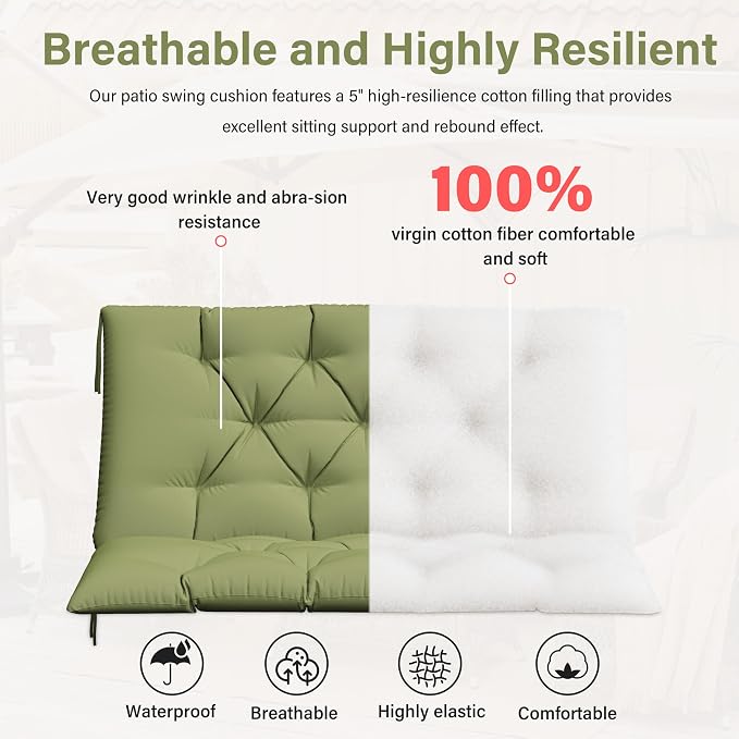 Porch Swing Cushion with Backrest, Waterproof Bench Cushion - Image 4