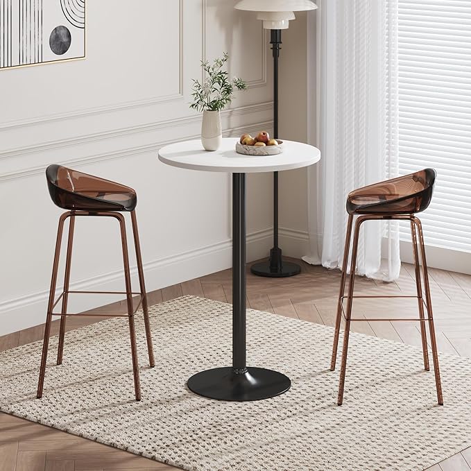 Flamaker Round Bistro Pub Table Modern Style Metal Base MDF Top Cocktail Bar - Image 2
