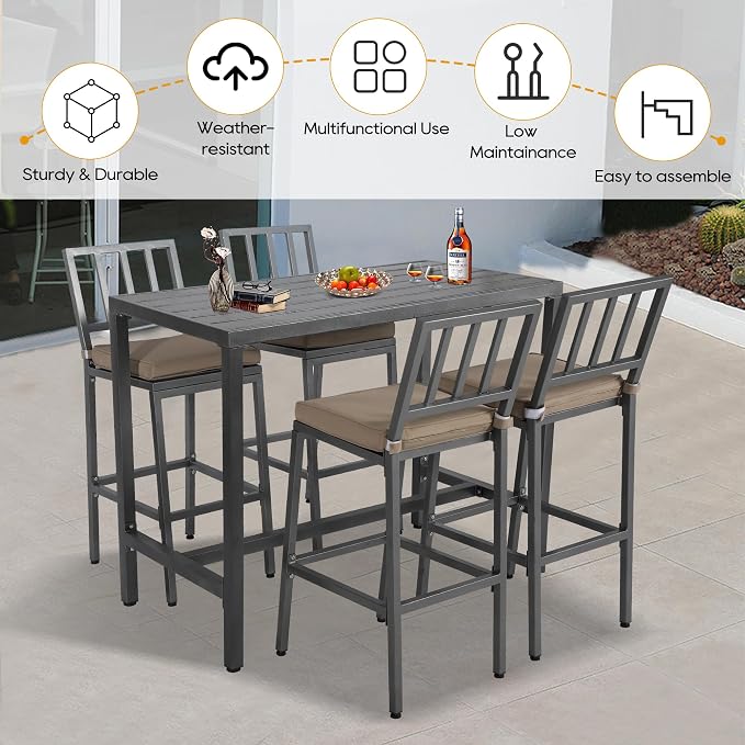 Outdoor Patio Bar Set, Bar Height Patio Dining Set, Weather-Resistant Bistro - Image 2