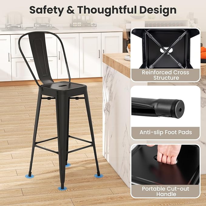 COSTWAY 30'' Metal Bar stools Set of 4, - Image 6