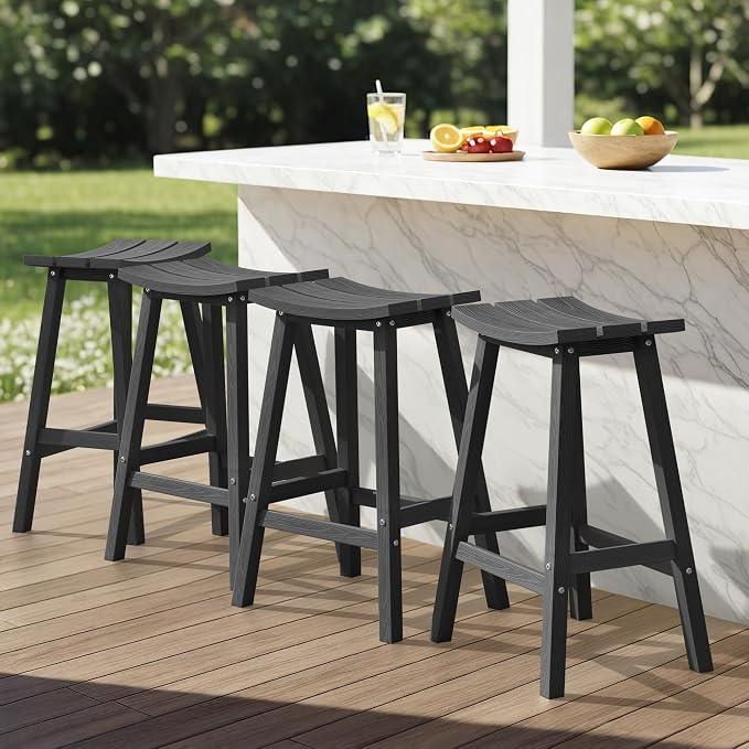 Ciokea 4 Set 29" Outdoor Bar Stools Heavy Duty HDPE Outdoor Stools Weatherproof by CIOKEA