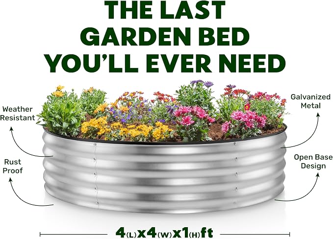Round Galvanized Raised Garden Bed // 4×4×1 ft Galvanized Raised Garden Beds - Image 4