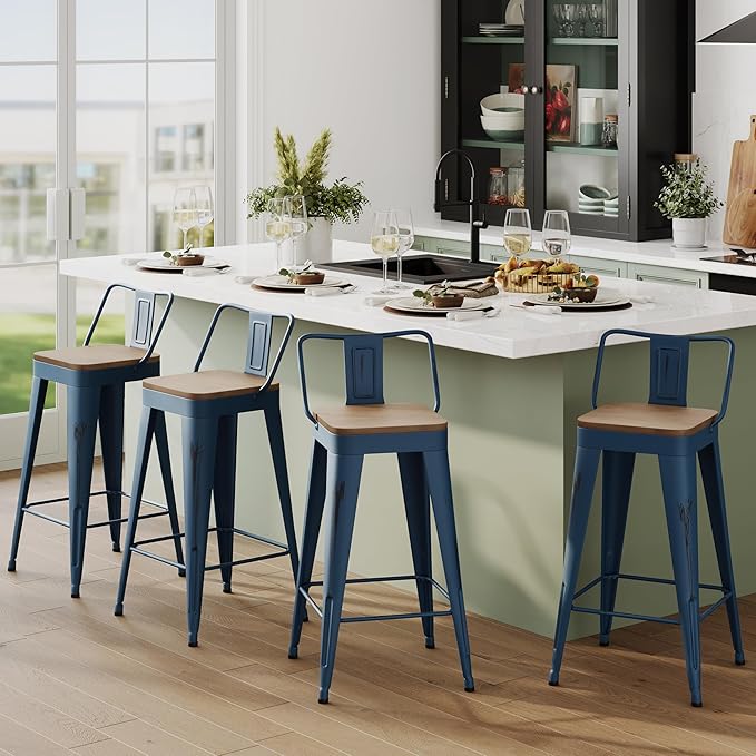 Andeworld Bar Stools Set of 4 Counter Height Stools Industrial Metal Barstools by Andeworld