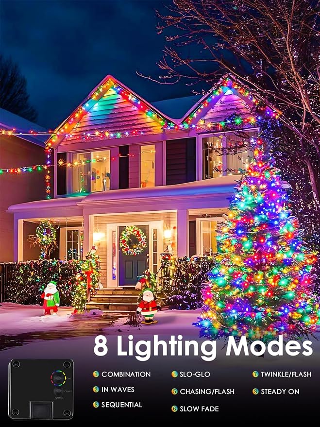 2pk Multi-Colored Solar Christmas Lights Outdoor Waterproof, 200 LED 66 FT - Image 2
