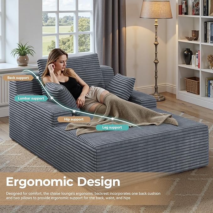 51'' Oversized Chaise Lounge Chair Indoor, Non-Assembly Deep Seat Sofa Bed - Image 3