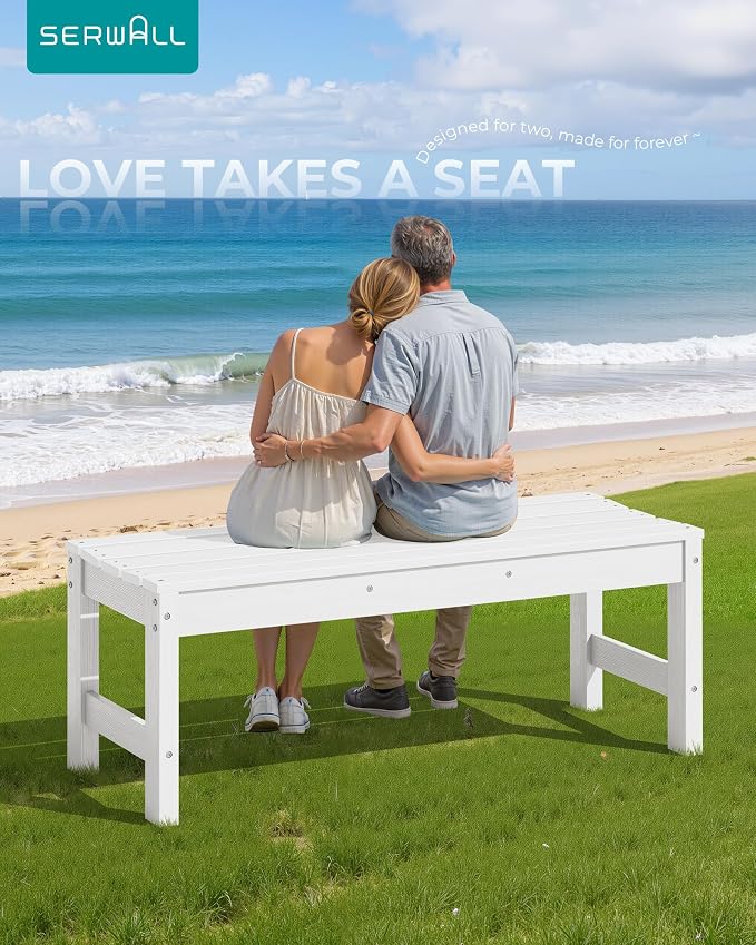 SERWALL 47 Inches Outdoor Bench Set of 2, All Weather HDPE Backless Bench - Image 2