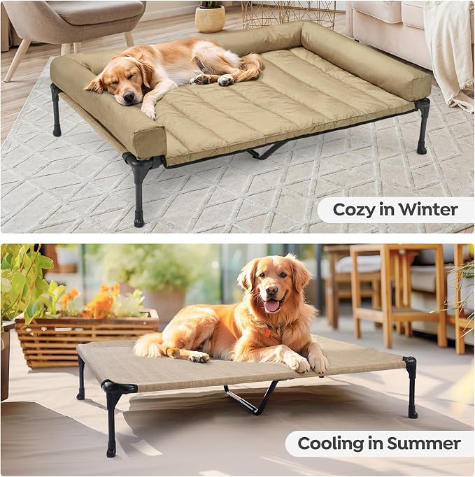 Veehoo Cooling Elevated Dog Bed Add Removable Waterproof Bolster Cushion Mat - Image 5