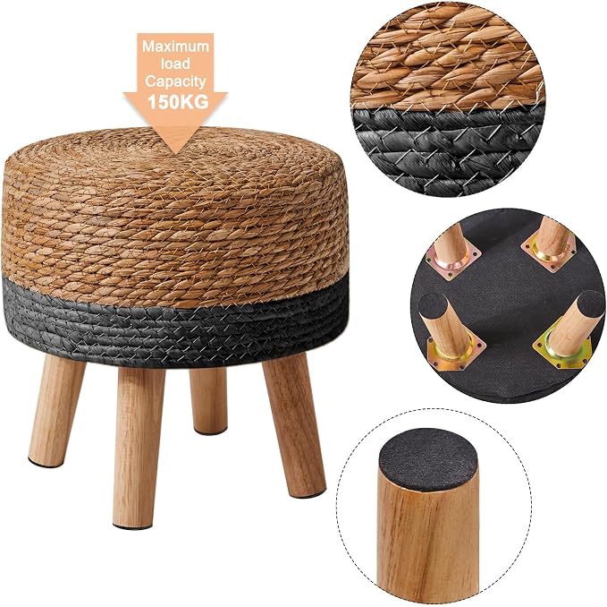 YMYNY Foot Stool Natural Seagrass Hand Weave, 12.6" Small Ottoman, Round - Image 7