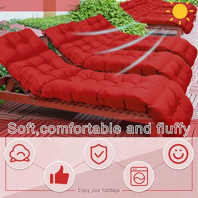Outdoor Chaise Lounge Chair Cushion 72 x 22 x 4.21 Inches Thick Tufted Patio - Image 6