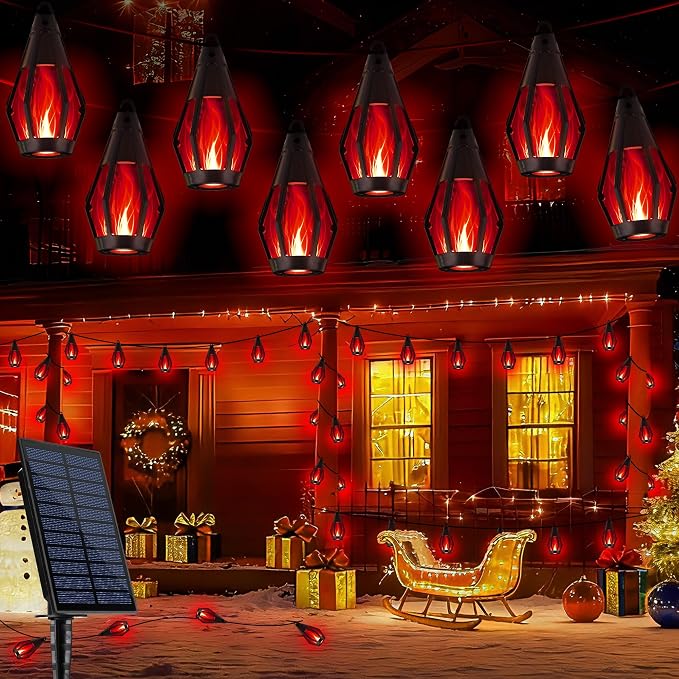 Flacchi Solar Flame String Lights - 42ft 15 LED Lights Outdoor Solar String - Image 7