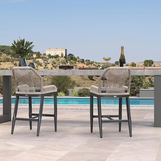 PURPLE LEAF Patio Bar Stool Counter Height Set of 2 Outdoor Rattan Chairs - Image 3