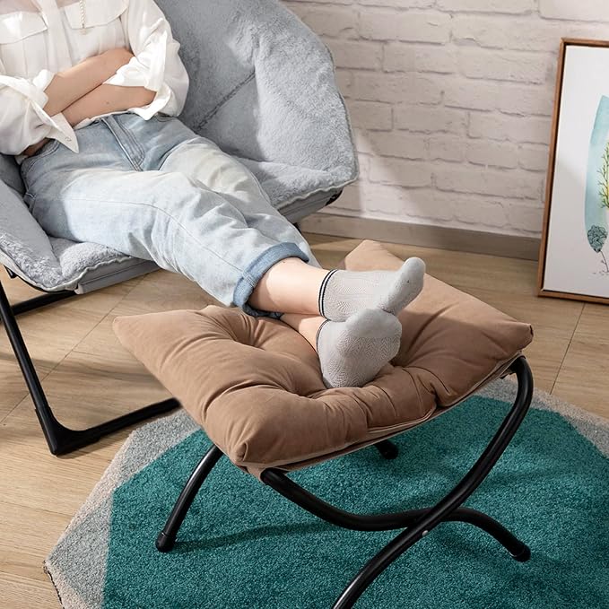 HollyHOME 15" Folding Footrest Stool, Upholstered Small Foldable Ottoman - Image 2