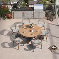 PURPLE LEAF 7 Pieces Round Patio Dining Set Outdoor Furniture by PURPLELEAF
