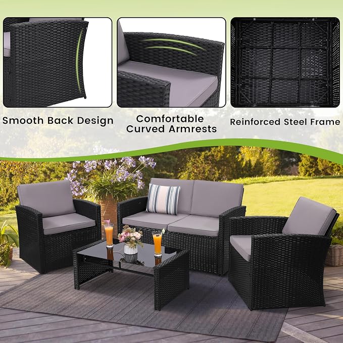 4-Piece Patio Furniture Set, Wicker Outdoor Rattan Sectional Sofa - Image 4