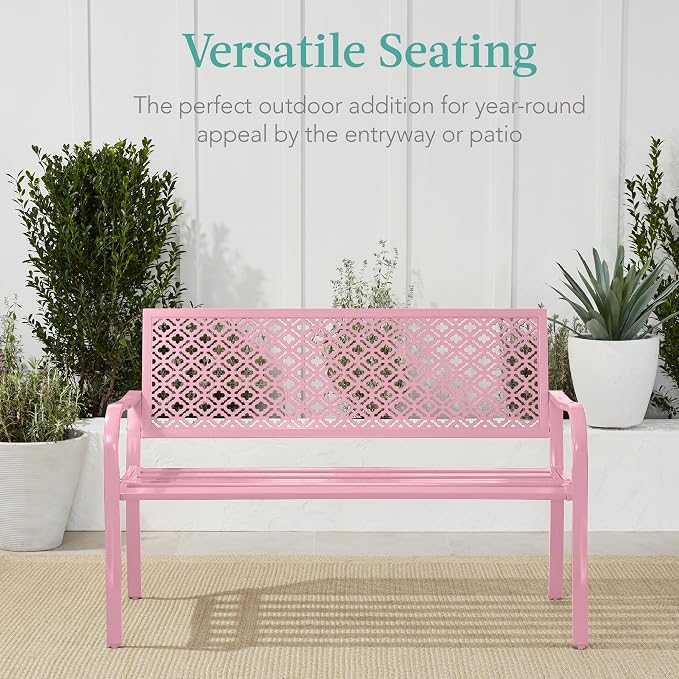 Best Choice Products Outdoor Bench 2-Person Metal Steel Benches Furniture - Image 6
