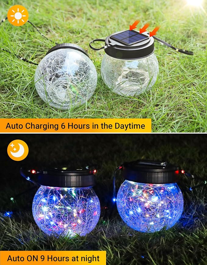 PARTPHONER Solar Lantern Solar Lights Outdoor Waterproof 6-Pack, Solar Powered - Image 2