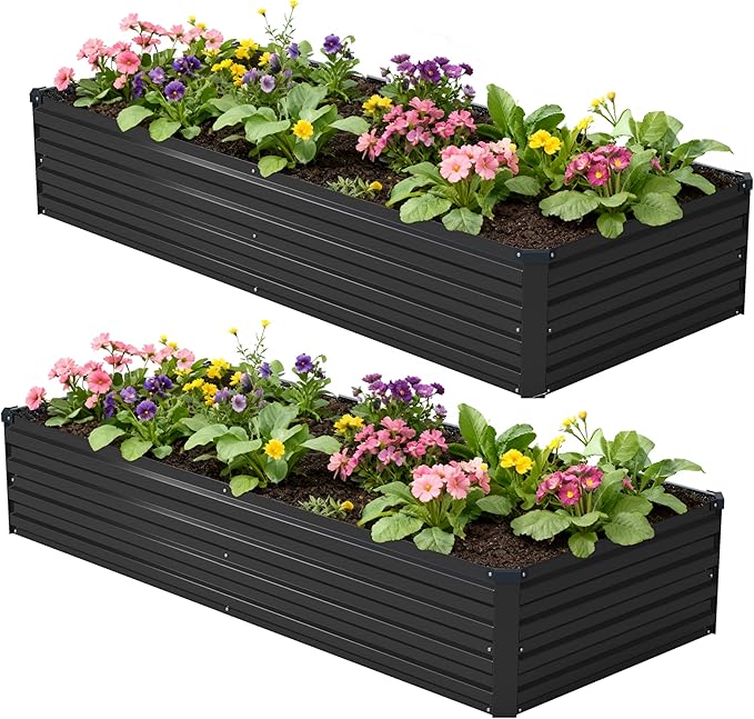 8x2x1ft Galvanized Raised Garden Bed, Outdoor Planter Box Metal Patio Kit by Foxlang