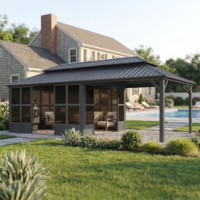 PURPLE LEAF 12' X 24' Extended Outdoor Solarium Permanent Hardtop Enclosed by PURPLELEAF