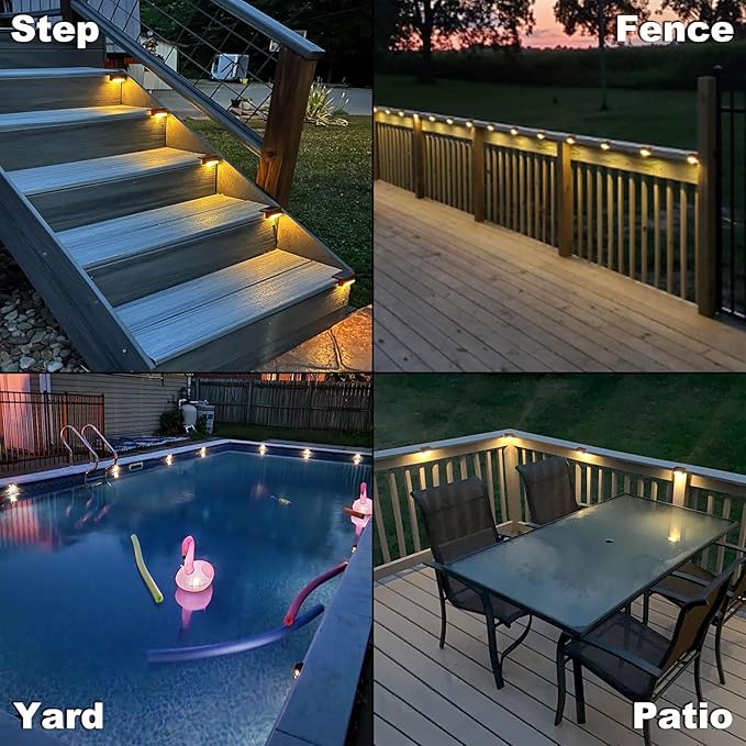 DenicMic 16 Pack Solar Deck Lights Outdoor Waterproof 4000K Warm White LED - Image 4