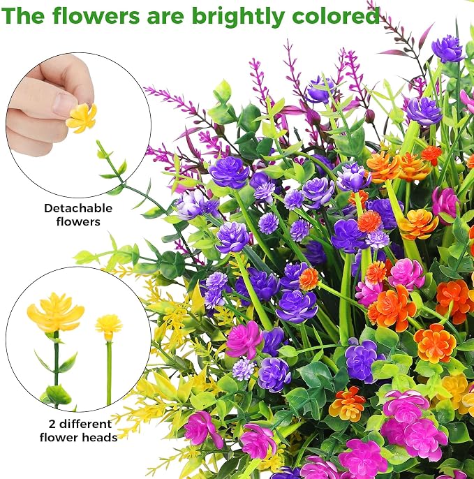 20 Bundles Artificial Flowers for Outdoors Fake Plastic Flowers UV Resistant - Image 3