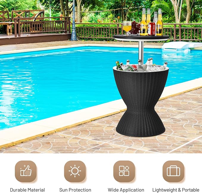 Tangkula Outdoor Cool Bar Table, Rattan Patio 8 Gallon Beer and Wine Cooler - Image 8