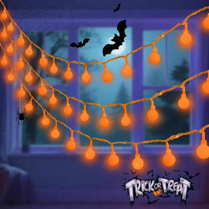 LORRYTE Connectable Orange Halloween Lights Outdoor Indoor - 43FT 100LED Globe - Image 3