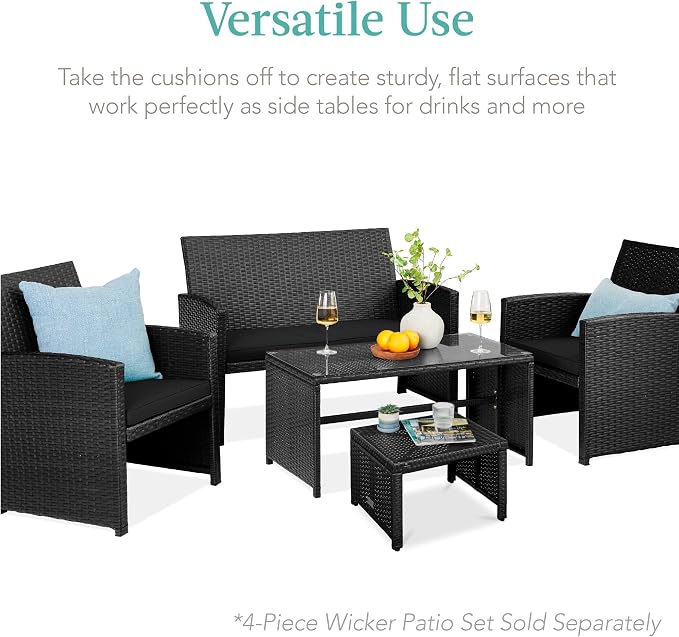 Best Choice Products Set of 2 Wicker Ottomans, Additional Seating, Side Table - Image 4