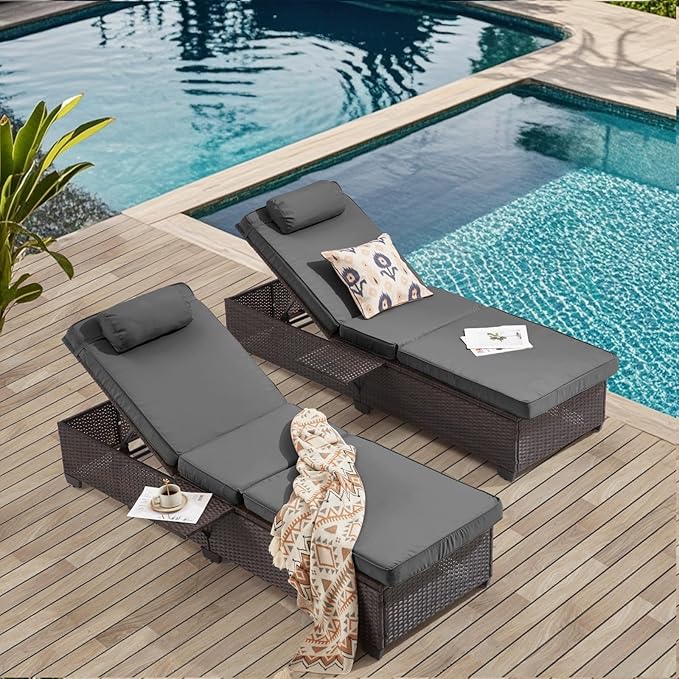 Outdoor Lounge Chairs, Pool Lounge Chairs Set of 2, Outdoor Chaise Lounge by YALISSEY