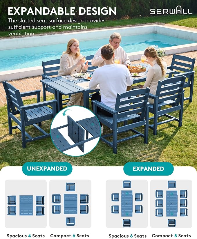 SERWALL 7-Piece Patio Dining Sets, All Weather HDPE Outdoor Furniture Set - Image 4