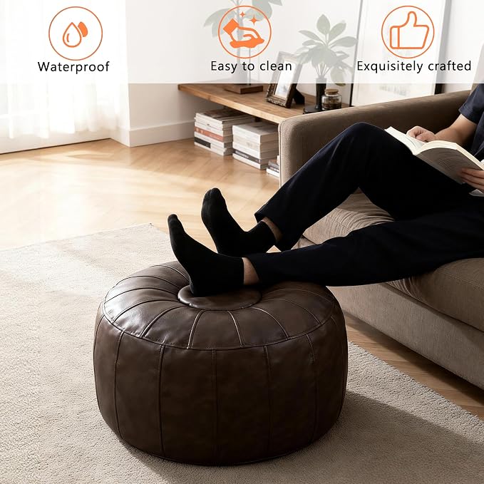 Thgonwid Unstuffed Moroccan Storage Pouf Foot Stool Ottoman Seat Handmade Faux - Image 4