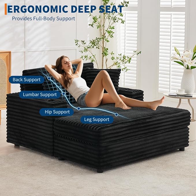 GarveeHome Oversized Chaise Lounge Chair Indoor, 56x60 in Comfortable Corduroy - Image 7